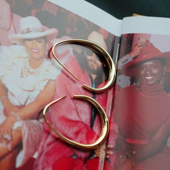 18K Gold Water Drop Hoop Earrings - Picture 8 of 11